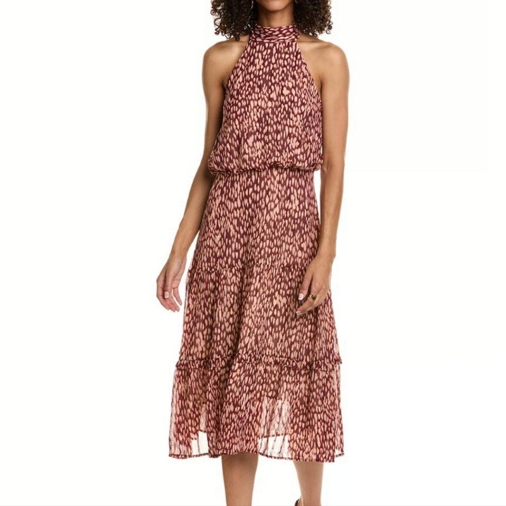 OPT O.P.T. Savina Midi Dress In Pink Combo Size XL High Neck
